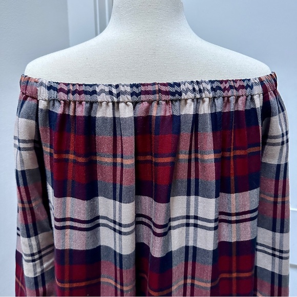 ANTHROPOLOGIE Cloth & Stone Plaid Off-The-Shoulder Tunic Dress - Picture 9 of 12